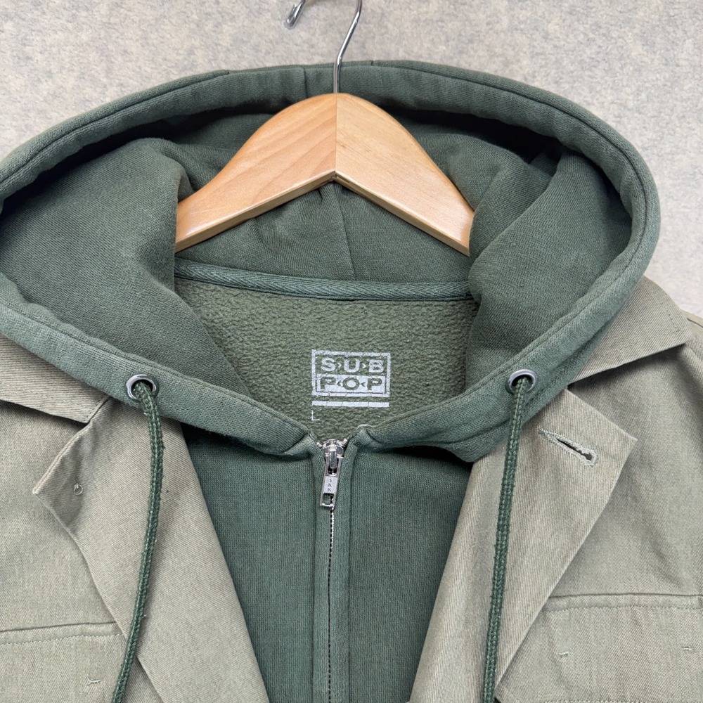 Vintage Sub Pop Records Mens Chore Jacket Olive Green Utility Workwear Size L - Picture 9 of 16